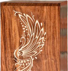 Urna de pavo real con figura de árbol hecha a mano para cenizas humanas, caja de madera con tapa, urna para mascotas, urna de cremación, recuerdo de enterramiento - Product Image 3