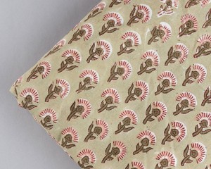 Light Moss <b>Green</b> Coral Pink Indian Floral <b>Hand</b> Block Printed 100% Pure Cotton Cloth Block Print Cotton Fabric India - Product Image 3