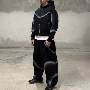 Survêtement ample en coton uni personnalisé pour hommes, pantalon de survêtement et sweat-shirt lourds, vente chaude - Product Image 3