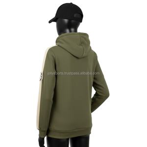 Sudadera con Capucha y Cremallera para Mujer, Estilo Deportivo, en Felpa GSM Color Oliva con Paneles de Manga Beige, Logotipo Personalizado Bordado en Chenilla - Product Image 5