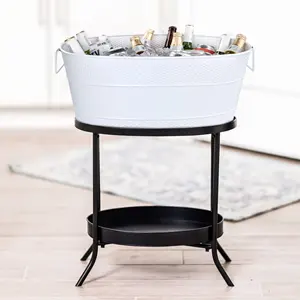 Venta al por mayor Fiesta al aire libre 5L Bebida Bañera Soporte de metal | OEM a granel de acero galvanizado blanco Bebida Bañera para vino Cerveza - Product Image 2