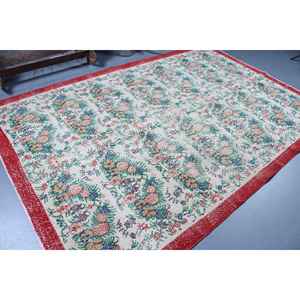 Alfombra Turca Vintage de 6.4x9.6 pies (196x292 cm), Alfombra de Lana con Parches Rojos - Product Image 2