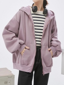 Sweat à capuche oversize pour femme 100% coton, logo personnalisé, streetwear d'hiver, fermeture éclair avec logo sur le devant - Product Image 6