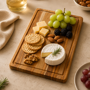 Planche à découper en teck massif, 2,5 cm d'épaisseur, robuste, avec rainure profonde pour le jus, idéale pour la viande, les légumes, les steaks et la découpe. - Product Image 5