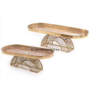 Bandeja de servicio de hotel y restaurante con forma de rectángulo hecha de metal de la mejor calidad pulida brillante plateada con textura elegante con mango único - Product Image 6