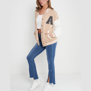 OEM Custom Women's 100% Leather/Wool Varsity <b>Jackets</b> for Winter Breathable Quick Dry Polyester Lining Custom Logo Horn Button - Product Image 2