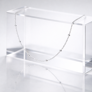 Collier chaîne perlée en argent sterling 925, minimaliste, luxueux, pour tous les jours, chaîne en forme de boule - Product Image 1