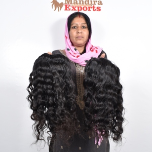 Extensiones de cabello humano alineado con cutícula ondulada sedosa negra Virgen del templo del sur de la India crudo sin procesar ninguna onda químicamente natural - Product Image 4