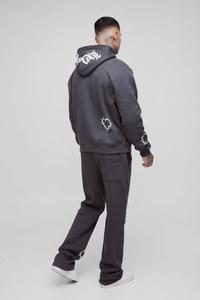 Pantalones de chándal con capucha y cremallera de gran tamaño, conjunto de Jogger alto para hombre, XL Pantalón cargo, chándal de doble cintura, estampado de corazón Boxy Fit para invierno - Product Image 5