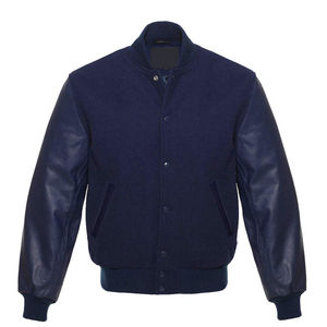 Logo personnalisé pour hommes, manches en cuir, patchs brodés, veste universitaire, respirante, col rond, vestes universitaires en laine 100% pour hommes - Product Image 4