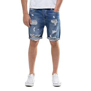 Distressed Denim Jeans Shorts Vintage Streetwear Custom Logo Embroidery Black Casual Straight Washed Woven <b>Baggy</b> <b>Jorts</b> for Men - Product Image 5