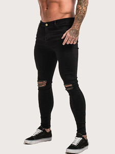 Jeans en denim 100% coton déchirés et lavés pour hommes, jeans vierges personnalisés à taille haute pour hommes, style vieilli, vente en gros OEM - Product Image 2