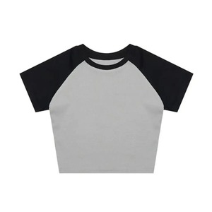T-shirt à manches courtes 100% coton pour enfants de haute qualité T-shirts courts haut en coton uni haut court surdimensionné pour enfants - Product Image 5