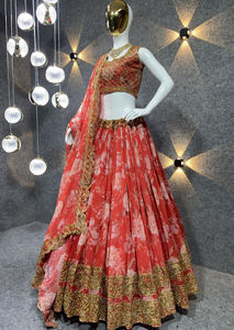 Blusa étnica de alta calidad de imitación Georgette Lehenga Choli para mujer, conjunto Dupatta, estampado Digital de estilo pakistaní para bodas indias - Product Image 3