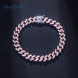 8mm 925 Sterling <b>Silver</b> VVS Moissanite Diamond Iced Out White&Pink Two Tone Cuban Bracelet <b>for</b> <b>Men</b> Fine Hip Hop Jewelry - Product Image 4