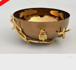 Tazón para servir chocolate de acero inoxidable de metal con acabado dorado de gran calidad con asa para restaurante y bar de hotel - Product Image 5