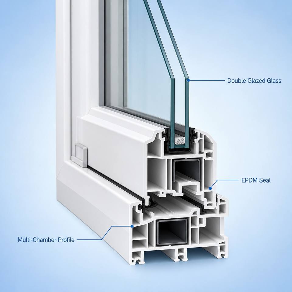 UPVC Combination Window Casement plus Fixed Panel Modular Design for ...