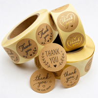 Etiquetas Adhesivas Redondas de Papel Kraft Marrón con Mensaje de Agradecimiento, Rollo de Etiquetas Personalizadas para Empaque de Regalos, Venta al por Mayor para Pequeñas Empresas