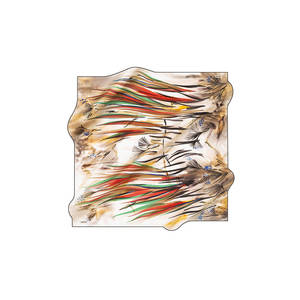 Beige Silk Twill <b>Square</b> <b>Scarf</b> with Pattern - Product Image 1