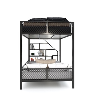 Industrial-Style Rubber <b>Wood</b> <b>Bunk</b> <b>Bed</b> with Iron Frame & Decorative Shelves - Product Image 4