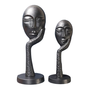 Masque moderne et élégant Sculpture de visage Art abstrait Ornement de méditation en aluminium pour décoration de table à la maison Matériau métallique - Product Image 3