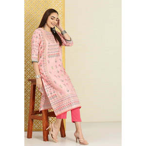 Kurta Recta Estampada Rosa para Mujer, Vestido Elegante para el Trabajo - Product Image 2