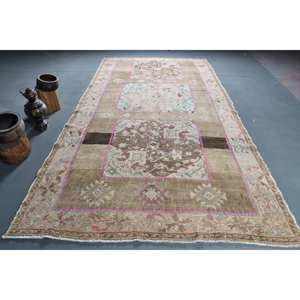 Alfombra turca clásica Vintage Beige marrón 6,8 'X 12,7 'hecha a mano lana látex respaldo Rectangular Patchwork patrón para adolescentes - Product Image 1