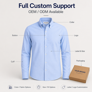 <span class=keywords><strong>Chemise</strong></span> boutonnée IKDEER personnalisée en oxford bleu clair, tissu dobby lavé, écologique, couleur unie, douce et agréable pour la peau - Product Image 5