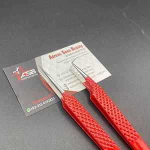 แหนบต่อขนตาแบบด้ามจับเพชร90องศาแบบกำหนดเองสไตล์คลาสสิกแหนบปลายแหลมสีแดงคงทน - Product Image 6