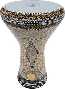 Gawharet El Fan 17,5 pouces, corps professionnel en aluminium moulé, motif nid d'abeille doré, pour doumbek/darbuka égyptien avec molettes de réglage internes - Product Image 3