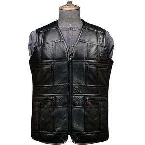 Chaleco de invierno transpirable para hombre, nueva moda, chaleco de retales de cuero genuino, Tops cálidos de talla grande, OEM personalizable - Product Image 1