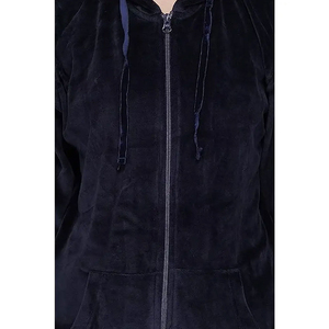 Ensemble de survêtement en velours uni pour femme avec logo personnalisé, deux pièces, sweat-shirt à capuche et pantalon avec fermeture éclair intégrale - Product Image 6