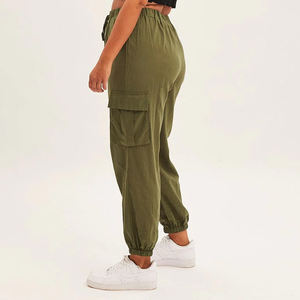 กางเกงคาร์โก้ของผู้หญิงกางเกงลำลองทรงตรงแบบผูกเชือกยางยืดปรับแต่งได้จากโรงงาน - Product Image 4