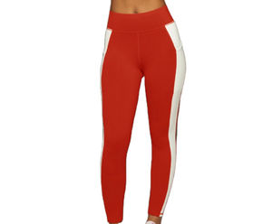 Vêtements de sport pour femmes Logo personnalisé à la mode Leggings de yoga rouges rayures blanches poches Legging survêtement pantalon solide pour femmes - Product Image 1
