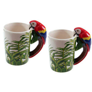 Handmade 3D Macaw Design <b>Ceramic</b> <b>Cups</b> Set of 2 200ml Capacity Ins Style Spoon Novelty Accessory for Father's Day Coffee Shops - Product Image 1
