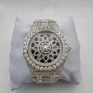 Reloj de banda de acero inoxidable personalizado de alta calidad Iced Moissanite Diamond Esfera exclusiva Esqueletos Cara Resistente al agua Hip Hop - Product Image 1