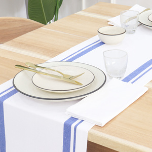 Chemin de table rayé Jacquard français 100% coton 72 pouces de long durable lavable été bleu blanc pour manger 14X72 "Floral - Product Image 3