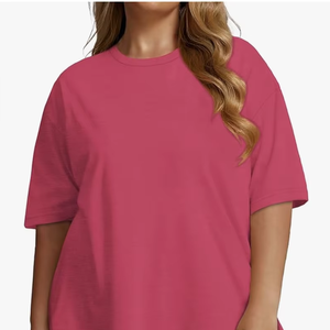 Nouveautés Arrivées : T-shirts à manches courtes et col rond pour femmes grandes tailles, fabrication au Bangladesh, vente en gros, logo personnalisé, hauts en coton uni - Product Image 1