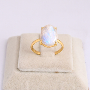 เครื่องประดับแฟชั่นใหม่พลอยมูนสโตนสีรุ้งธรรมชาติ925เงินสเตอร์ลิงแหวนชุบทอง18K ทำด้วยมือแหวนวินเทจ - Product Image 6