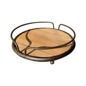 Plateau de service rond en bois écologique imprimé sur mesure avec poignées Plats et assiettes élégants - Product Image 6
