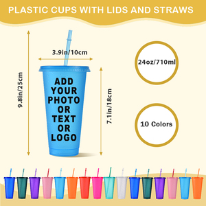 Factory Wholesale Custom Logo 24oz Bpa Free <strong>Reusable</strong> Plastic Iced Coffee Drinkware Color Glitter Tumbler <strong>Cups</strong> With Lid and Straw - Product Image 3