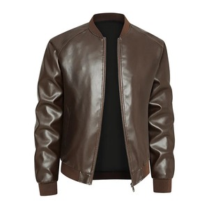 Chaqueta Casual de Hombre Primavera 2026, Diseño Sólido con Cuello Alto y Cremallera, Chaqueta Varsity Vintage con Capucha de Piel de Vaca, Diseño Frontal de Moda Otoñal - Product Image 3