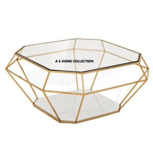 Tables centrales rondes modernes de table basse de forme de tambour en métal d'or pour des meubles moyens de salon - Product Image 5