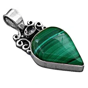 Pendentif goutte d'eau en malachite naturelle, en argent 925 plaqué rhodium, charme solitaire classique pour un usage quotidien, unisexe - Product Image 1