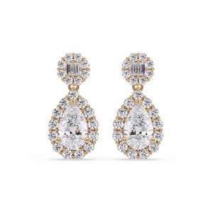 Boucles d'oreilles pendantes uniques en forme de poire, diamant cultivé en laboratoire de 0,25 ct en platine, cadeau d'anniversaire de mariage - Product Image 1