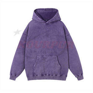 Sudadera con capucha personalizada Trabajo de otoño e invierno 330 GSM Ropa mezclada de algodón lavado con ácido Sudadera con capucha Abrigo Estampado Sudadera con capucha de manga larga - Product Image 5