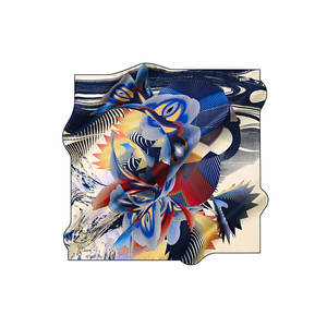 Navy Blue Patterned Square <b>Scarf</b> Polyester Silk-Like Fabric - Product Image 1