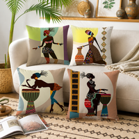 Housse de coussin à motif africain, en polyester doux, art ethnique tribal féminin, coque décorative pour canapé