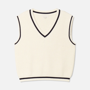 Elegant Soft Touch Sleeveless Casual <b>Womens</b> <b>Sweater</b> V-Neck Front Logo Design <b>for</b> Winter Fashion Layering & Comfort - Product Image 1