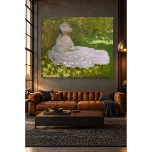 Fida Monet Femme lisant dans l'ombre d'un arbre Impression sur toile - Product Image 5